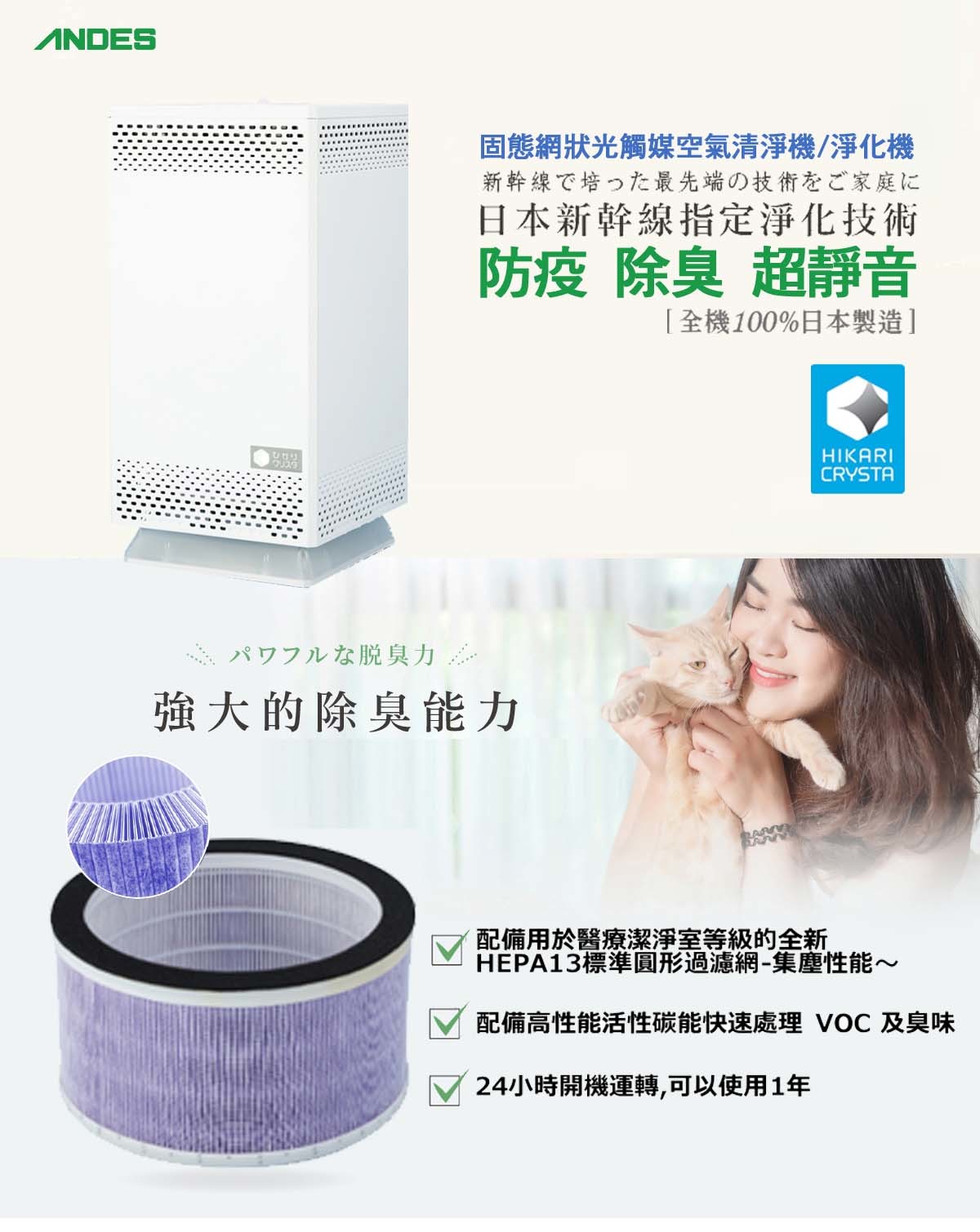 【ANDES】Bio Micron 固態網狀光觸媒 空氣清淨機 空氣淨化機 BM-S611AT