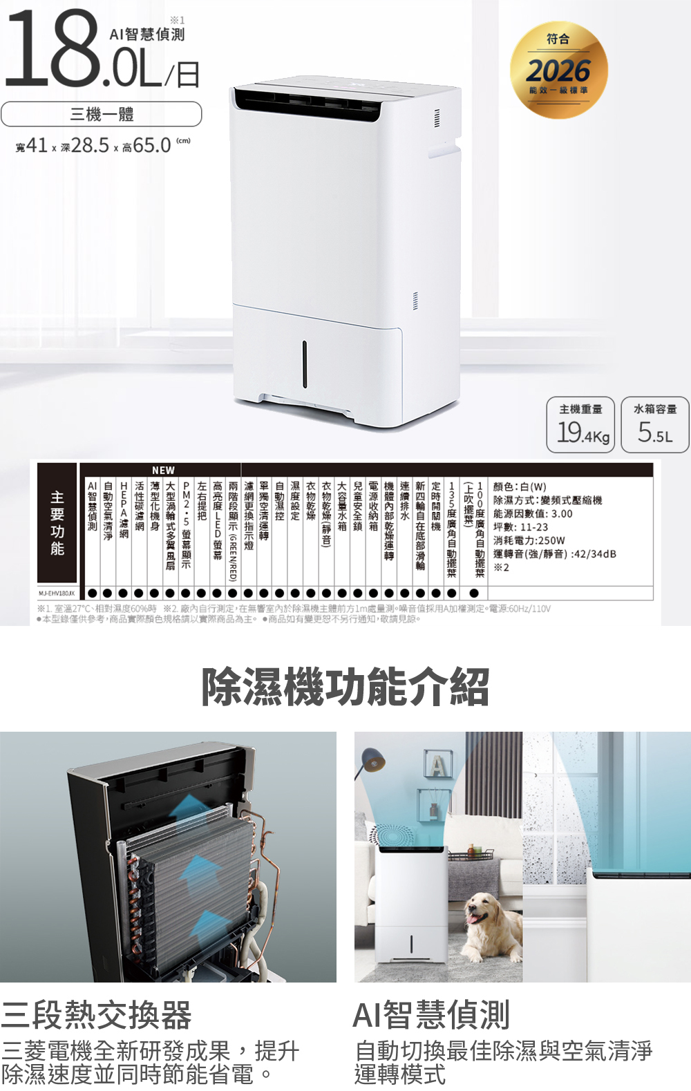 【來電優惠】三菱電機 MJ-EHV180JX-TW清淨除濕機 18L/日 適用11-23坪 日本原裝