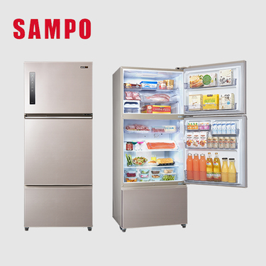 SAMPO 聲寶 SR-C58DV(Y7) 580公升 變頻 三門冰箱 極光鈦抗菌脫臭 負離子 一級能效 炫彩金