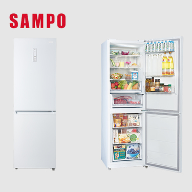 SAMPO 聲寶 SR-C35GD 350公升 變頻雙門冰箱 上冷藏下冷凍 玻璃觸控 窄身美型 可改左開 琉璃白