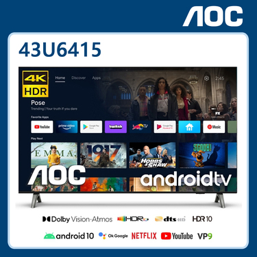 AOC 43U6415 43吋 4K HDR Android TV Google認證 智慧顯示器