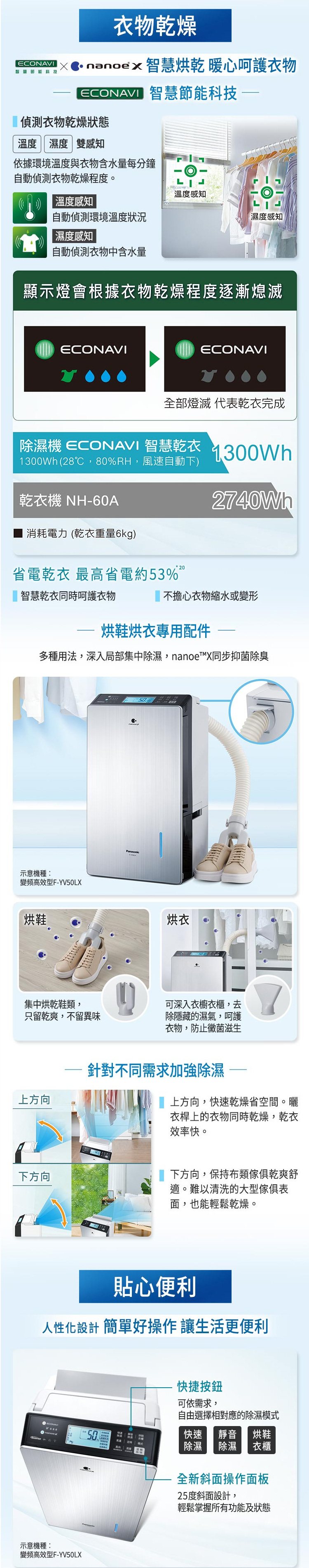 國際 F-YV50LX 變頻除濕機 高效型 25L/日 nanoe™ X 健康科技 一級省電