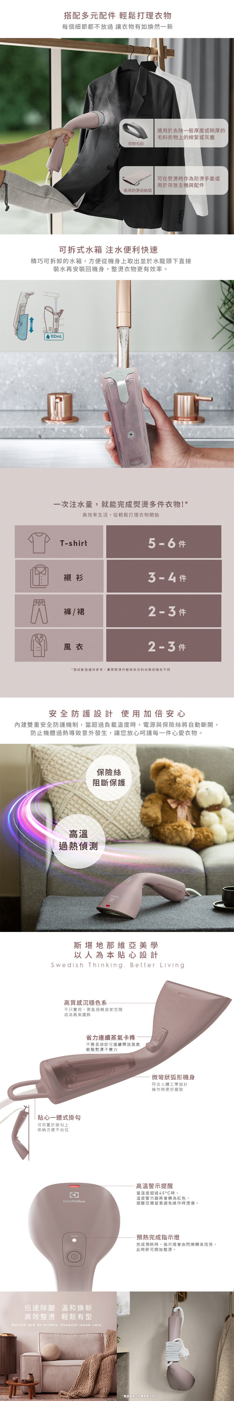 Electrolux 伊萊克斯 E5GS2-42WP 極淨呵護500 兩用手持式蒸氣掛燙機 輕柔粉