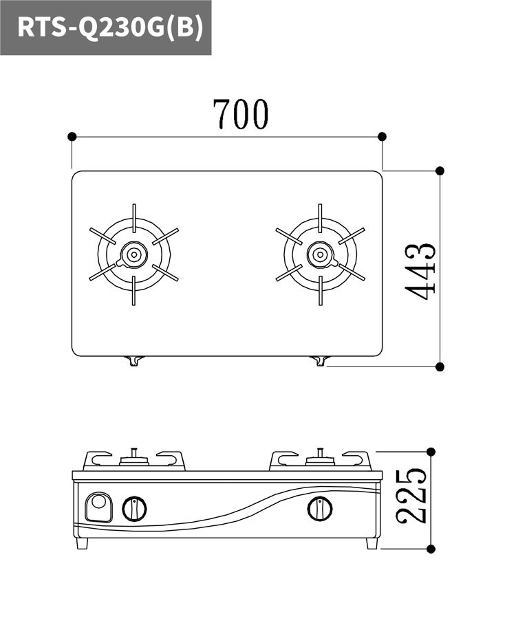 林內 RTS-Q230G(B) 台爐式感溫玻璃雙口爐 感溫系列 安裝與拆除舊機另計