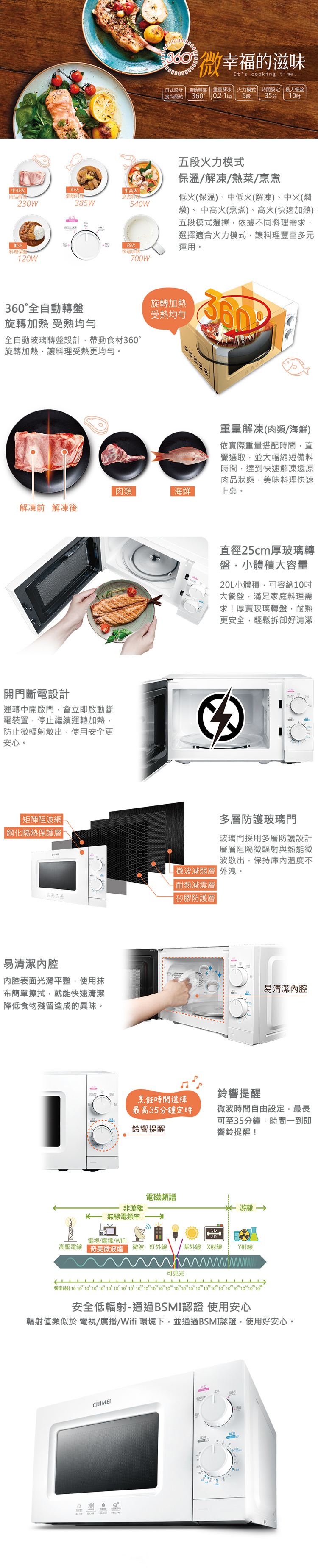 奇美 MV-20C0PK 微波爐 機械式 20升 轉盤式 5段火力模式