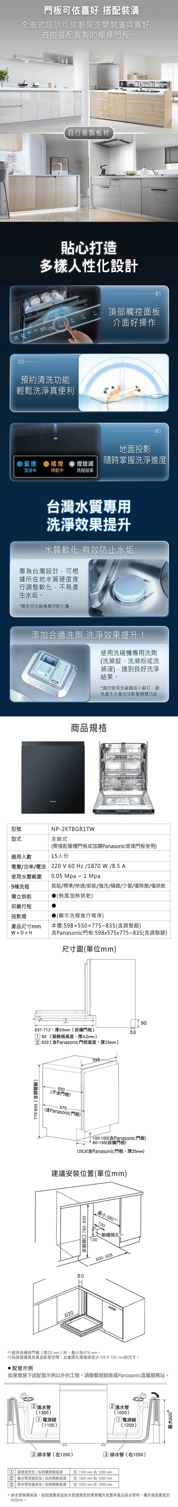 國際 NP-2KTBGR1TW 嵌入式自動洗碗機 15人份 不含門板 圖片上門板須需另外加購
