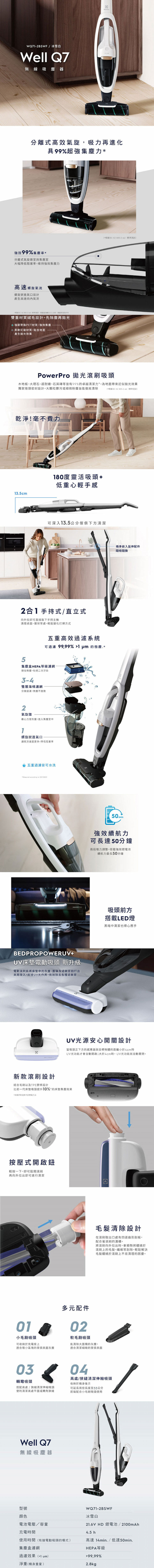 Electrolux 伊萊克斯 WQ71-2BSWF 無線吸塵器 21.6V Well Q7 白色