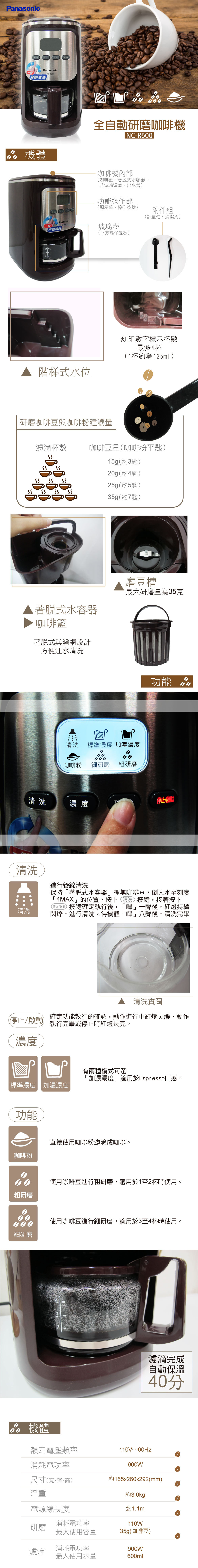 Panasonic 國際 NC-R600 全自動咖啡機 (咖啡豆、粉兩用)