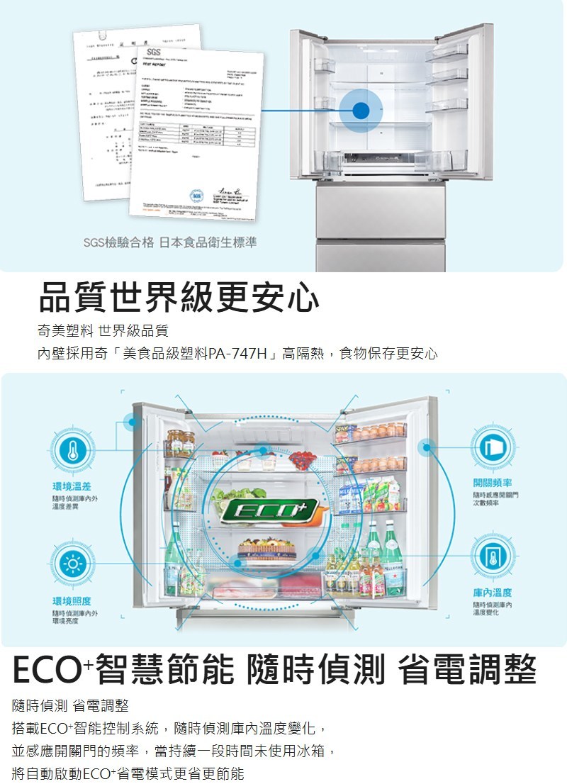 奇美 UR-P61VD9 變頻冰箱 610L 四門冰箱  Ag強效銀除菌 ECO⁺智慧節能 銥錠銀