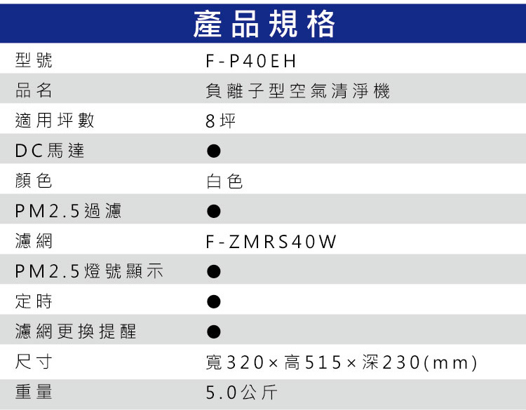 國際 F-P40EH 空氣清淨機 適用8坪