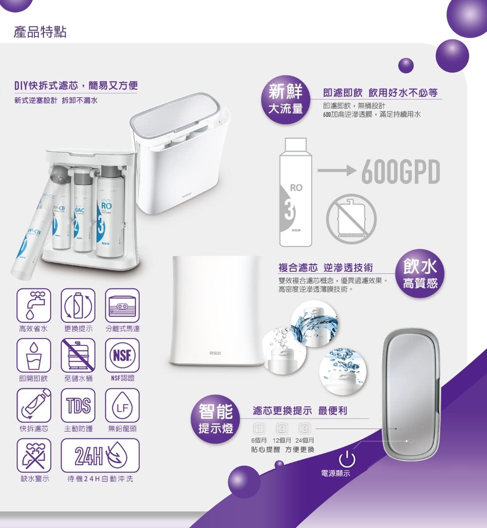 賀眾牌 UR-5912JW-8 無桶式RO逆滲透純水機 全濾芯NSF認證 廚下型 全電壓適用