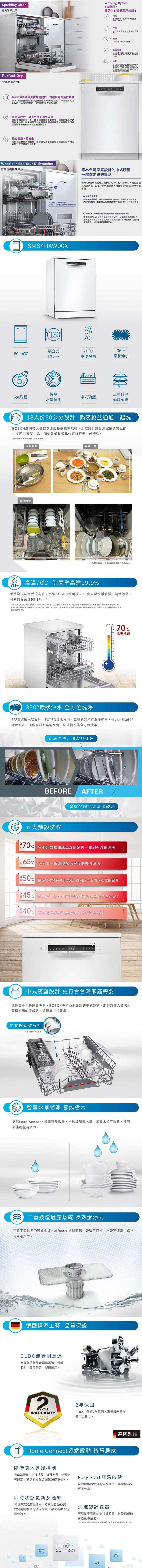 BOSCH 博世 SMS4HAW00X 獨立式洗碗機 13人份 60cm寬 白色款 送黑晶爐