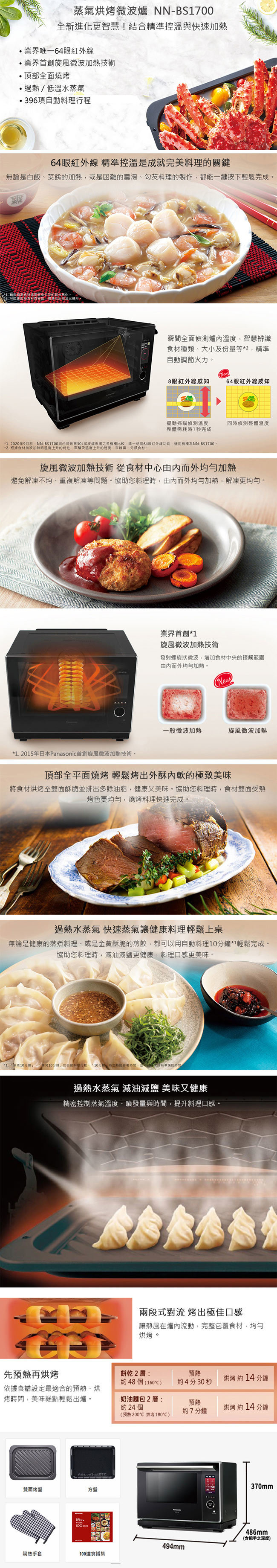 國際 NN-BS1700 蒸烘烤微波爐  64眼紅外線精準加熱