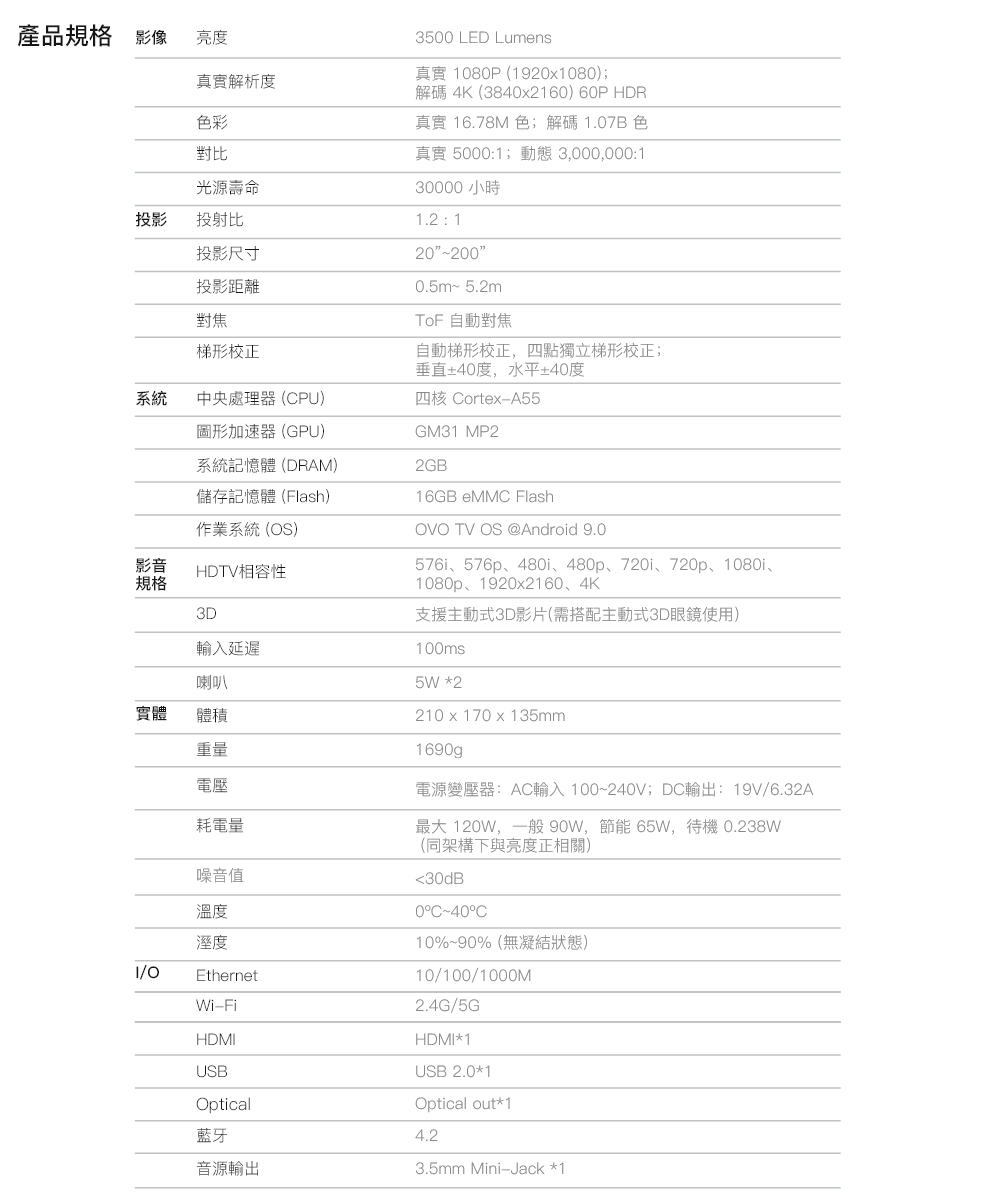 OVO-K3S-K 1080P 新旗艦 高畫質智慧投影機