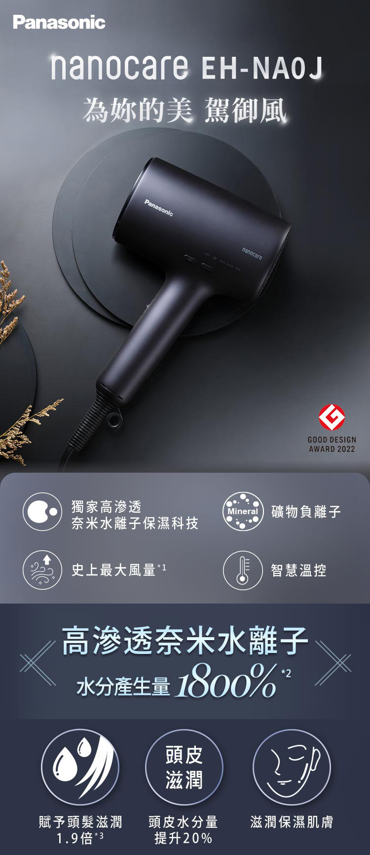 國際 EH-NA0J-A 奈米水離子 吹風機 nanocare 智慧溫控
