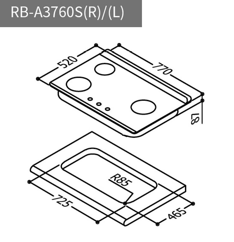林內 RB-A3760S(R) 檯面式緻溫不銹鋼三口爐 緻溫系列 右單口 安裝與拆除舊機另計