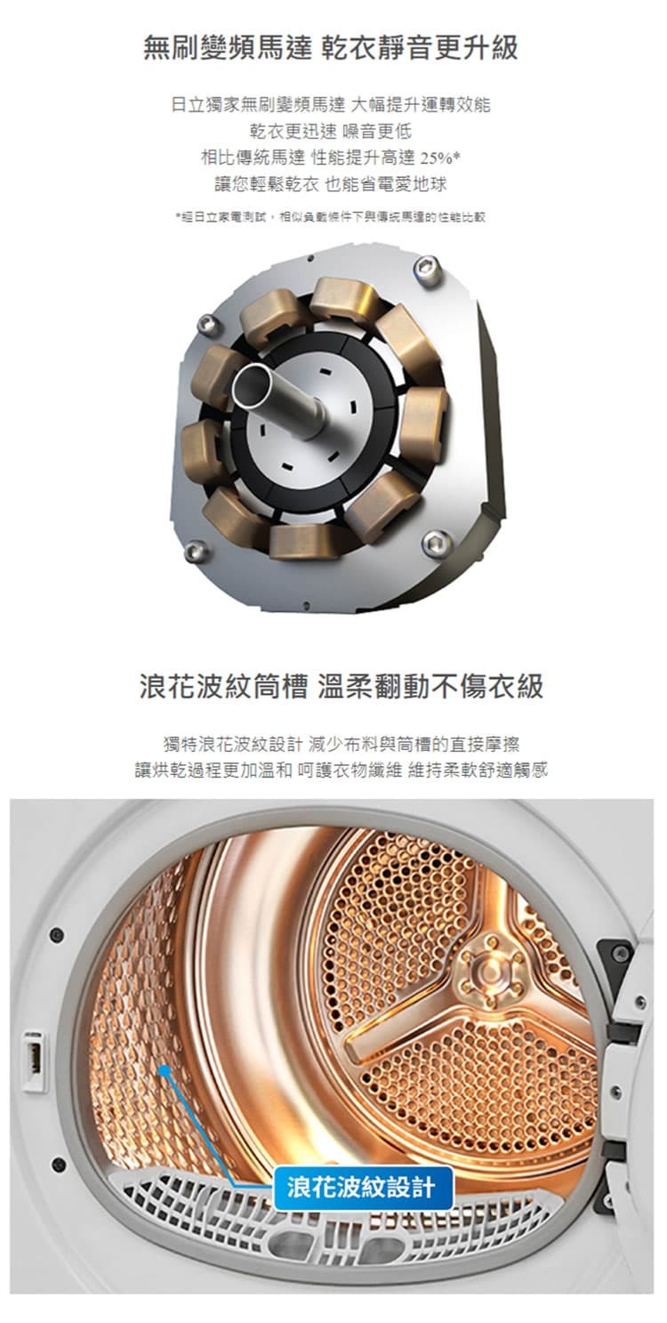 日立 TD120XFVEM 熱泵滾筒乾衣機 12kg 變頻馬達 220V 日立風速淨 濕度感測器