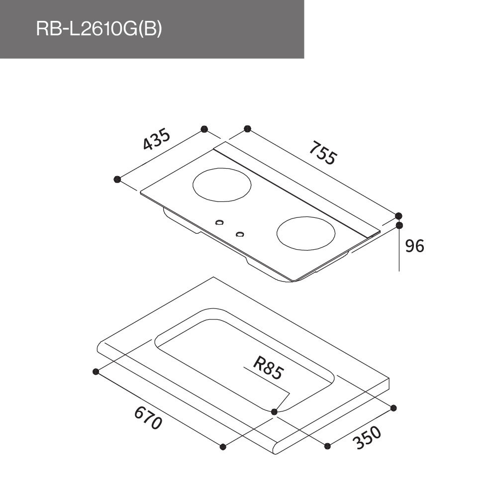 林內 RB-L2610G(B) 檯面式彩焱玻璃雙口爐 彩焱系列 安裝與拆除舊機另計