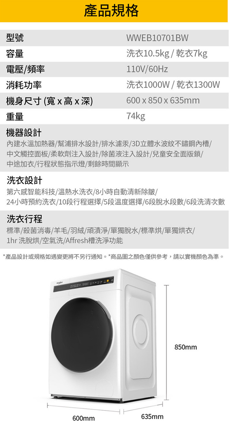 輕鬆成家 惠而浦 洗脫烘滾筒洗衣機10.5kg 日立雙門冰箱260L AOC 55吋GoogleTV