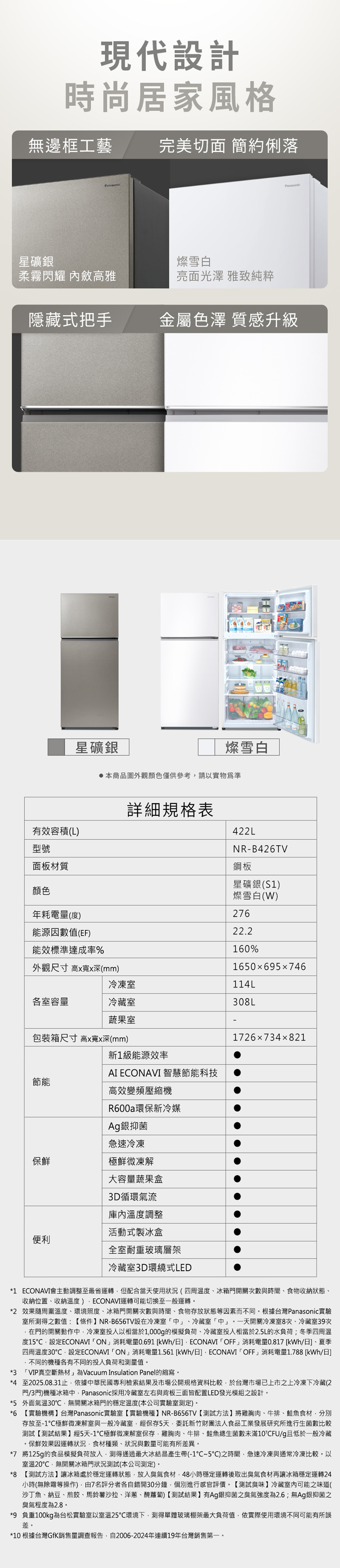 國際 NR-B426TV-S1 422公升 變頻 鋼板雙門電冰箱 Ag銀抑菌 一級能效 星礦銀