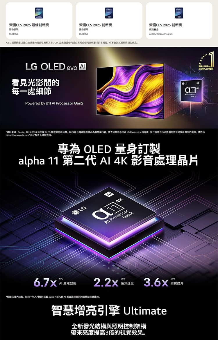 LG OLED83G5PTA 83吋 OLED evo AI 4K 智慧顯示器 G5零間隙藝廊系列