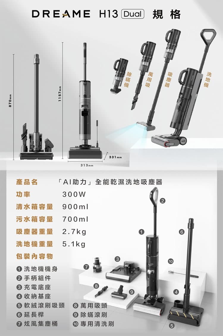 追覓 H13 Dual 全能乾濕洗地吸塵器 AI助力