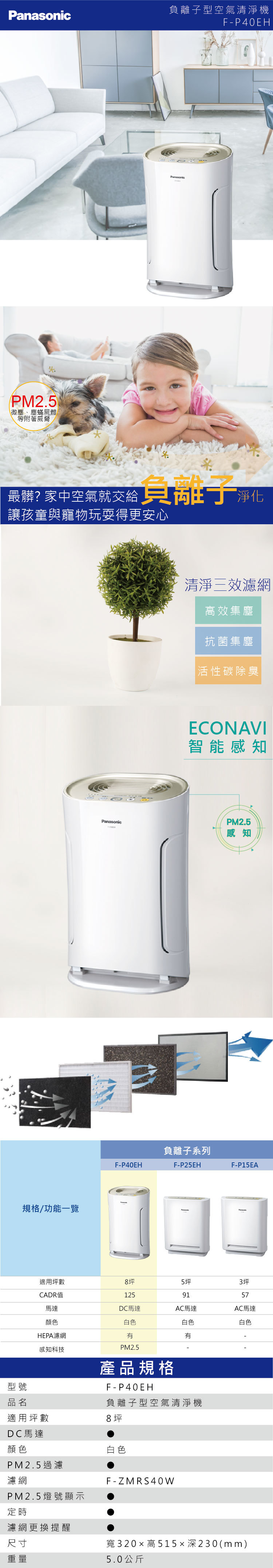 國際 F-P40EH 空氣清淨機 適用8坪