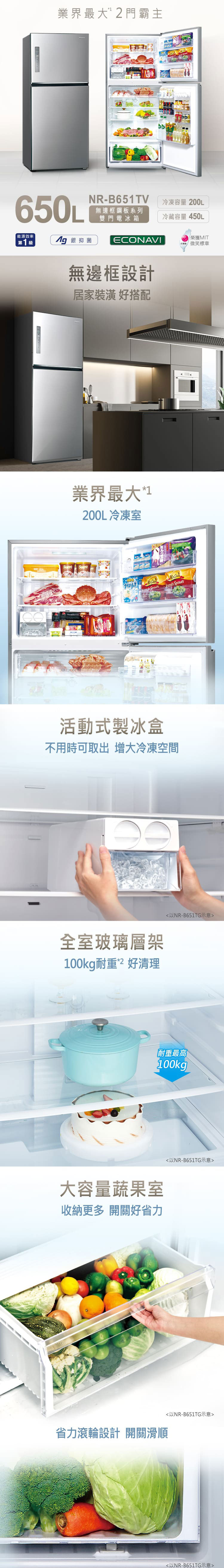 國際 NR-B651TV 變頻冰箱 650L 雙門電冰箱 無邊框鋼板 一級能效 晶漾銀