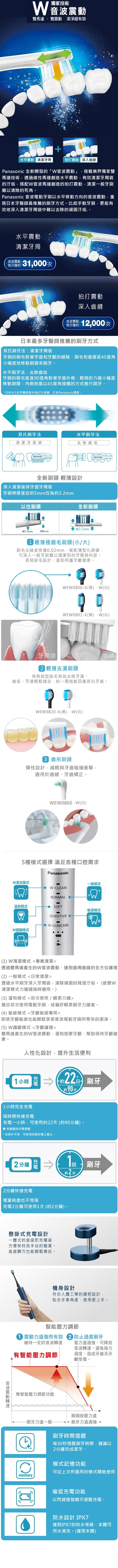國際 EW-DP54-S W音波電動牙刷 日本製 5種刷頭模式 銀色