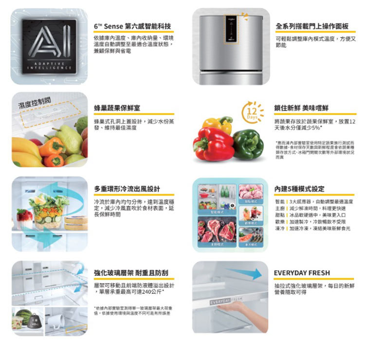 惠而浦 WTI2240A 變頻冰箱 雙門 224L 一級能效 智能溫度控制