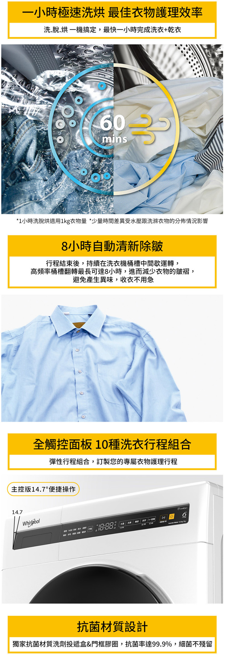 輕鬆成家 惠而浦 洗脫烘滾筒洗衣機10.5kg 日立雙門冰箱260L AOC 55吋GoogleTV