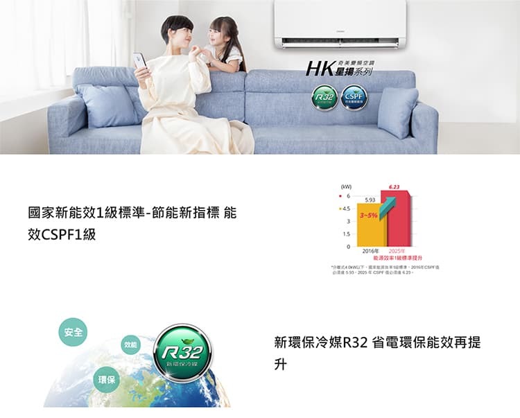 奇美 RC-S52HK1 7坪適用 星揚變頻系列 冷暖冷氣 RB-S52HK1 一級省電 快易潔