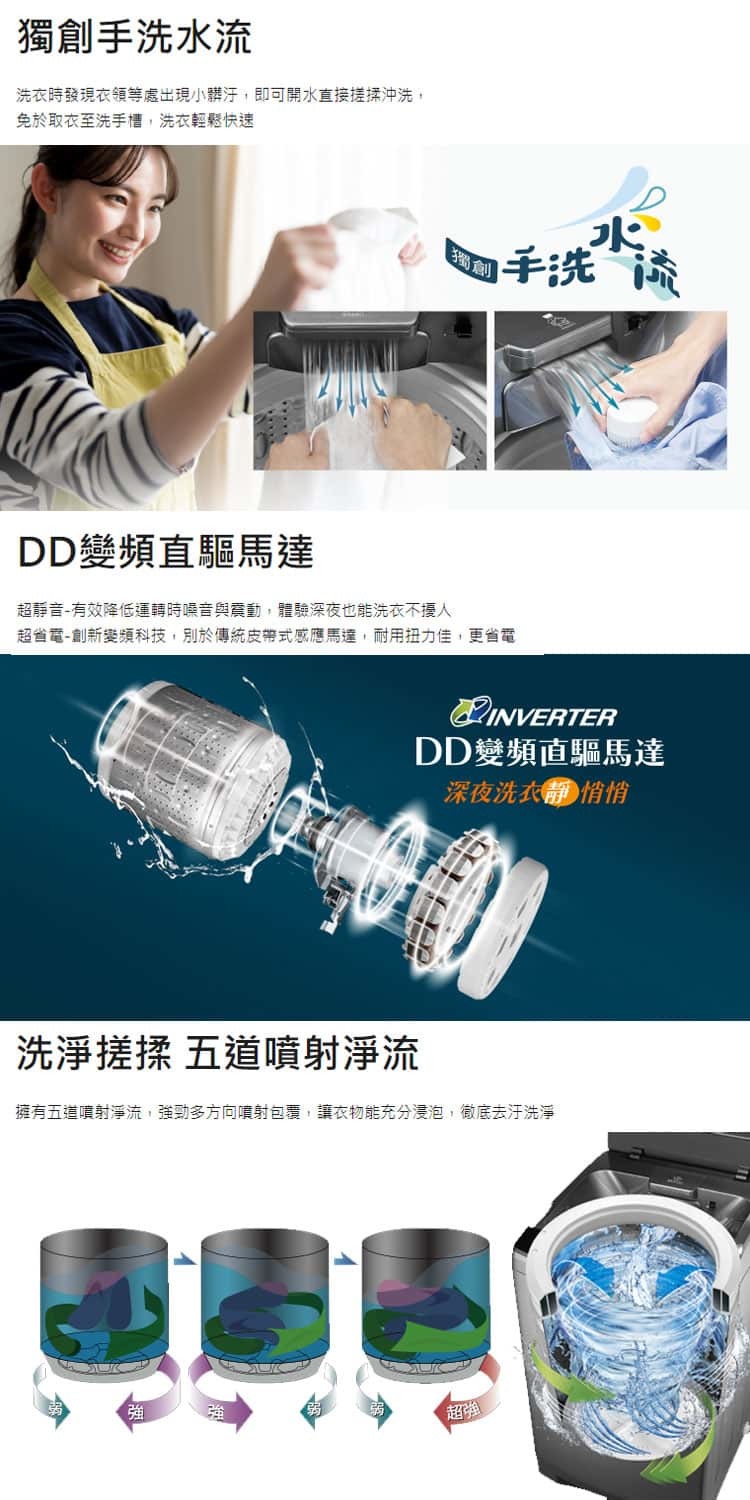 奇美 WS-V138PW 變頻洗衣機 13kg 直立式洗衣機 DD變頻直驅馬達 窄身大容量