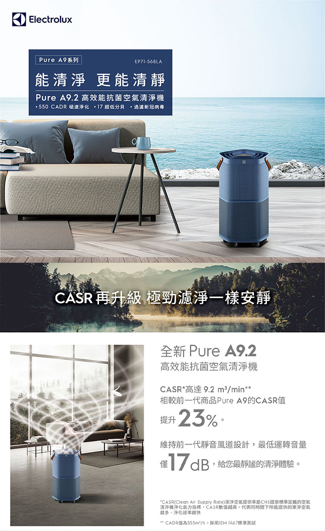 Electrolux 伊萊克斯 EP71-56BLA 空氣清淨機 適用22坪