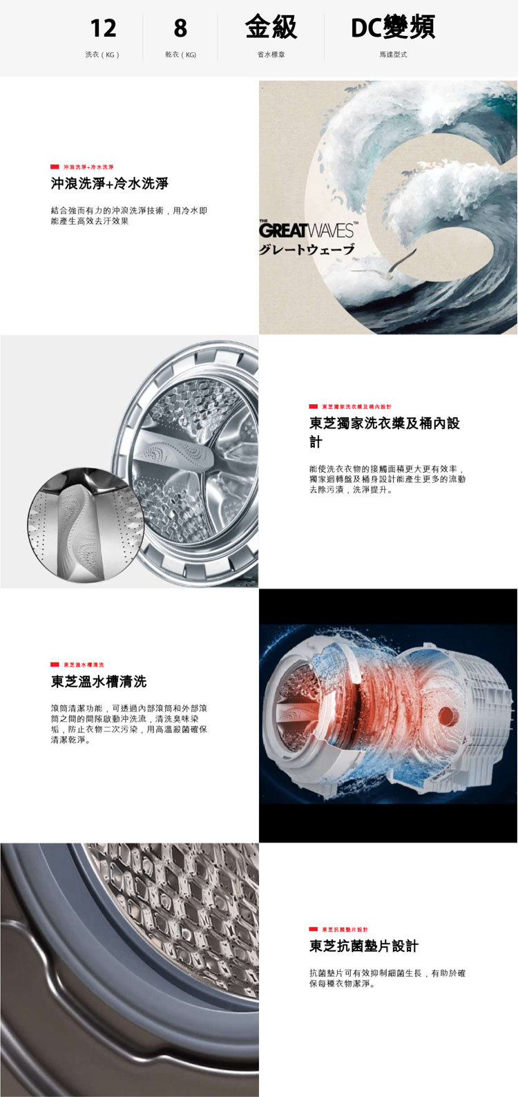 東芝 TWD-BJ130M4G 變頻滾筒洗衣機 12公斤  沖浪洗淨