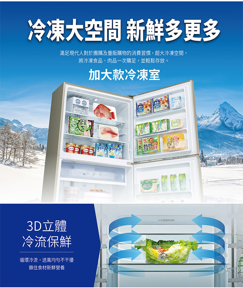 SANLUX 台灣三洋 SR-V532C 530公升 一級能效 變頻 三門電冰箱 -3°C微凍室