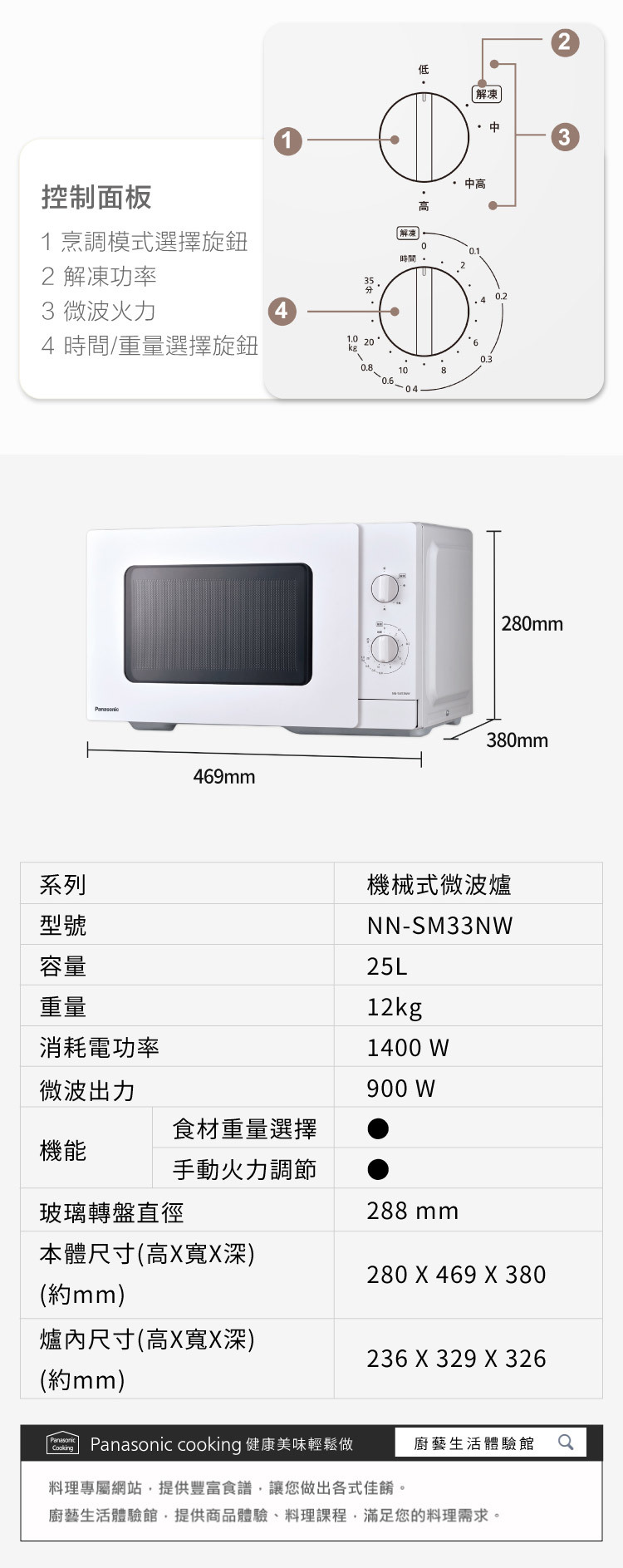 國際 NN-SM33NW 機械式微波爐 解凍功能 25L 5段微波火力