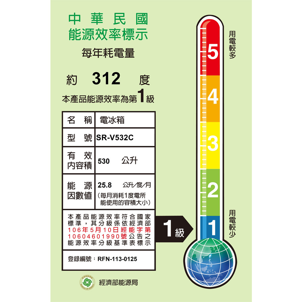 SANLUX 台灣三洋 SR-V532C  530公升 一級能效 變頻 三門電冰箱 -3°C微凍室