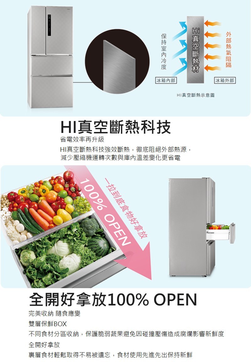 奇美 UR-P61VD9 變頻冰箱 610L 四門冰箱 Ag強效銀除菌 ECO⁺智慧節能 銥錠銀