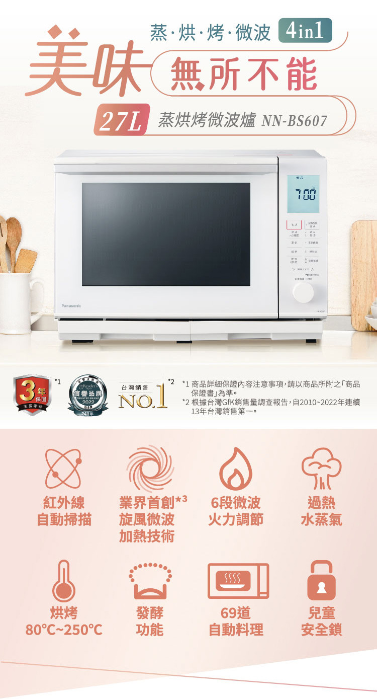 國際 NN-BS607 蒸烘烤微波爐 27L 旋風微波加熱技術