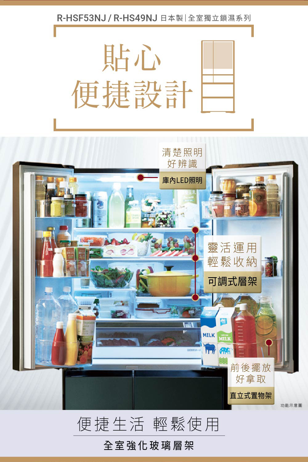 日立 RHS49NJ 變頻冰箱 475L 5門 電冰箱 鋼板 日製 星燦金 一級變頻