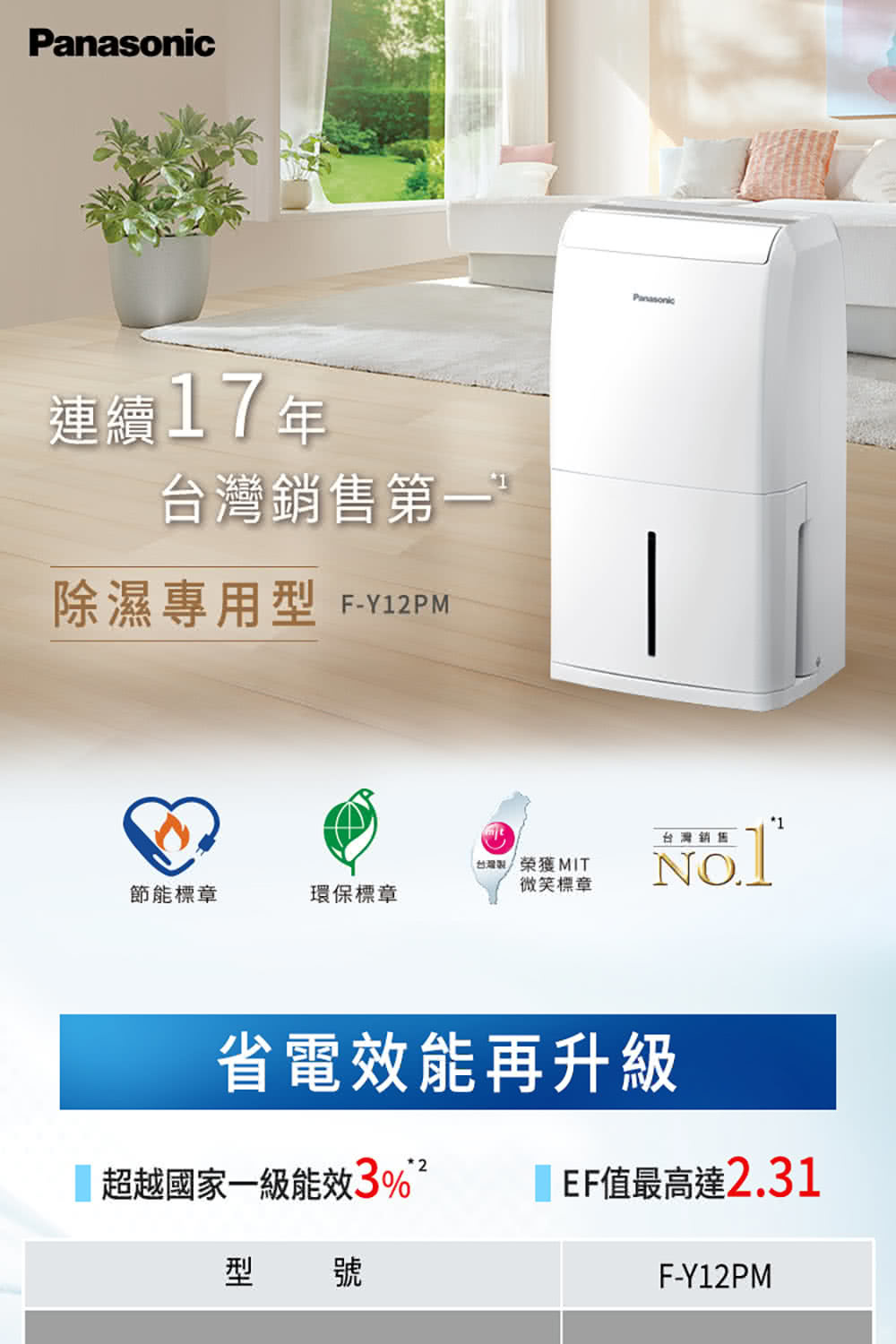 國際  F-Y12PM 除溼專用型除溼機 6L/日 適用8坪 DC馬達 一級能效 節能標章 關機防霉