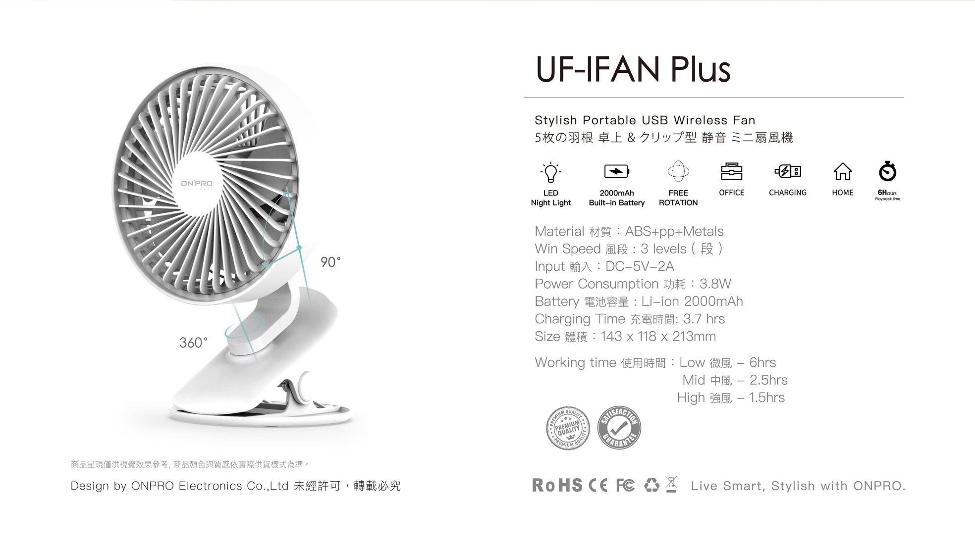 ONPRO UF-IFAN Plus 無線小夜燈涼風扇