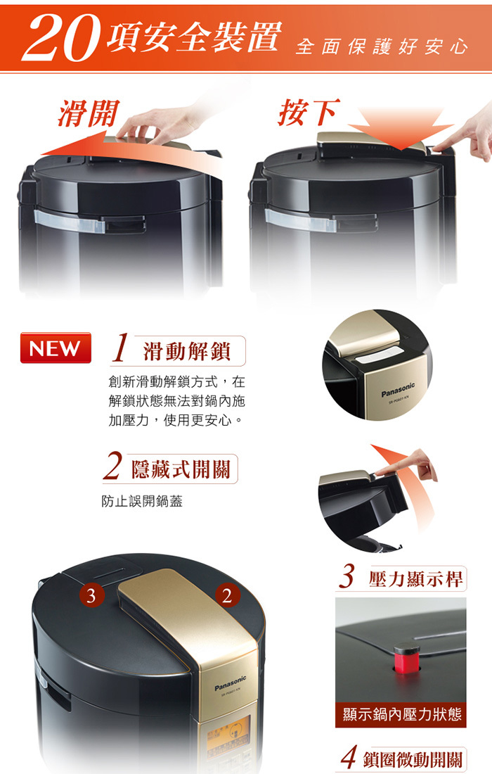 國際 SR-PG601 微電腦壓力鍋 6L 20道安全防護 智慧控壓 獨家專利滑動安全扣
