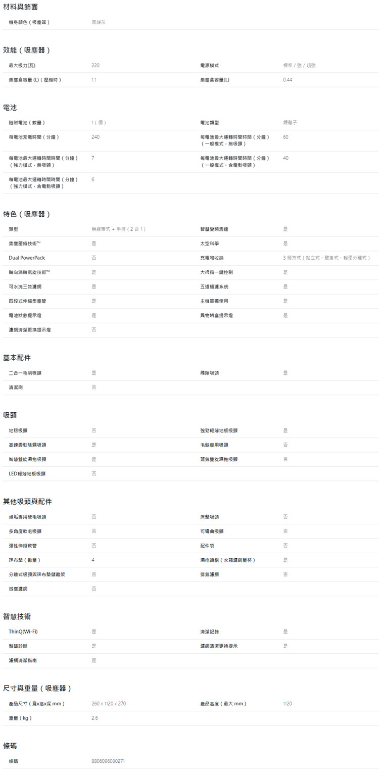 LG 樂金 A9K-MOP2 CordZero™ A9 K+ 系列濕拖無線吸塵器 寵物家庭 寂靜灰