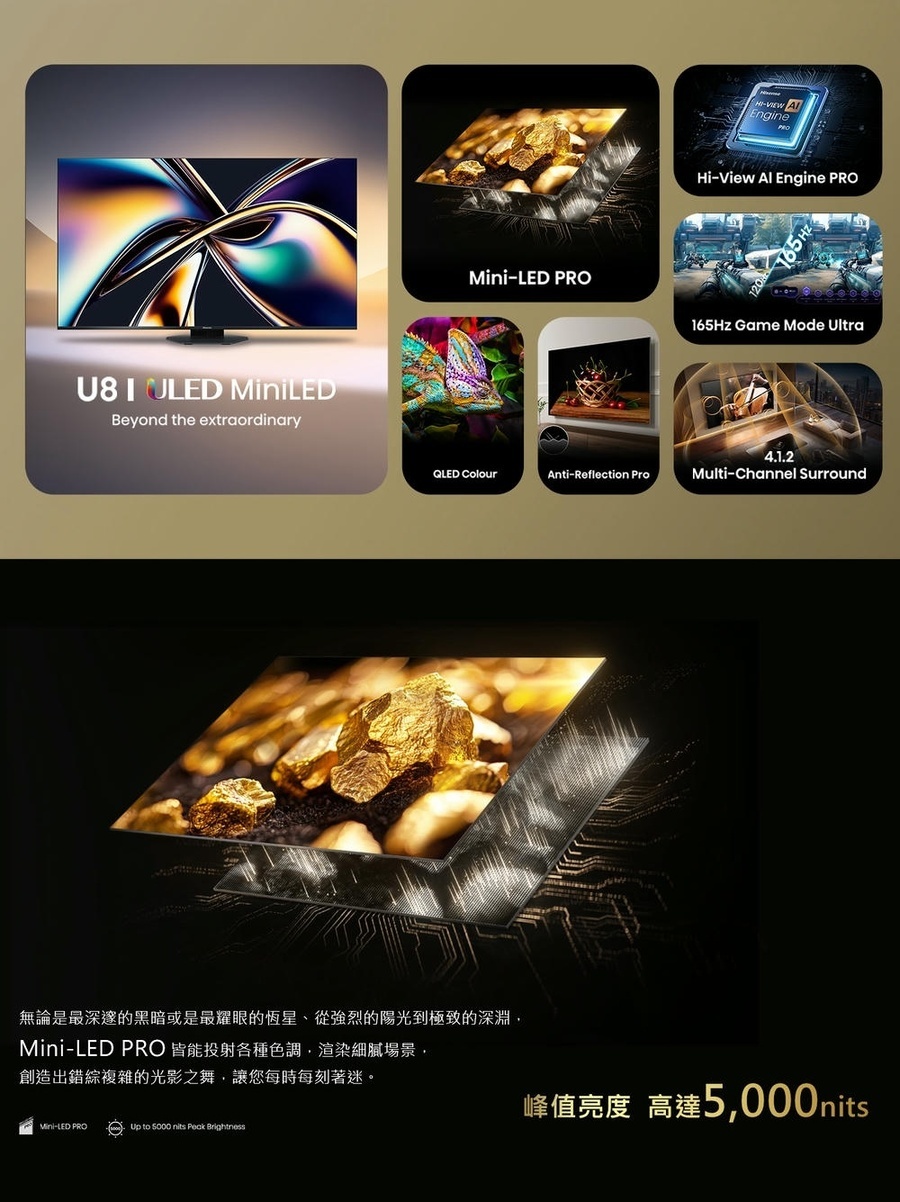 【來電優惠】Hisense海信 75U8Q 75型 4K MiniLED 智慧聯網顯示器 液晶電視