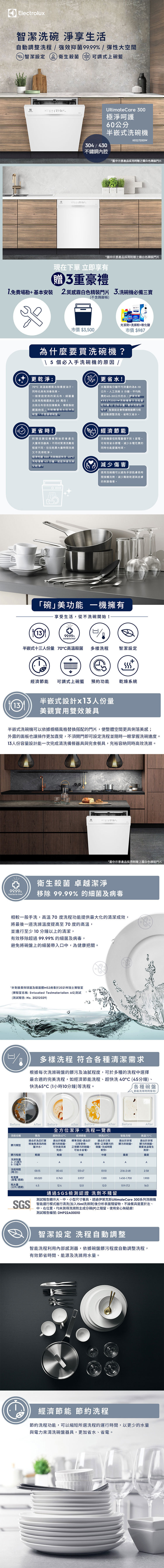 Electrolux 伊萊克斯 KEE27200IW 半嵌式洗碗機 13人份 60公分