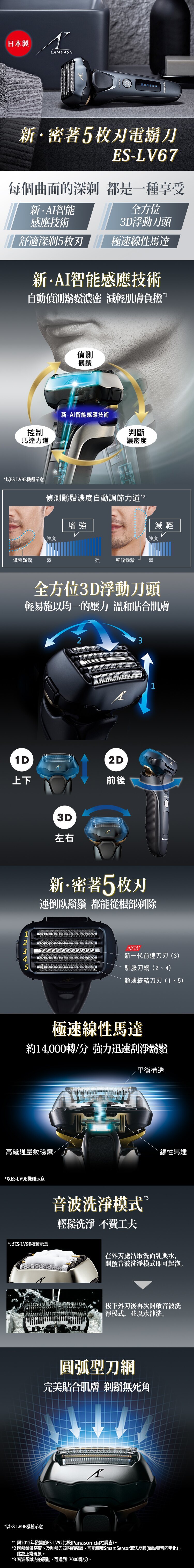 國際 ES-LV67 電鬍刀 日本製 音波洗淨功能