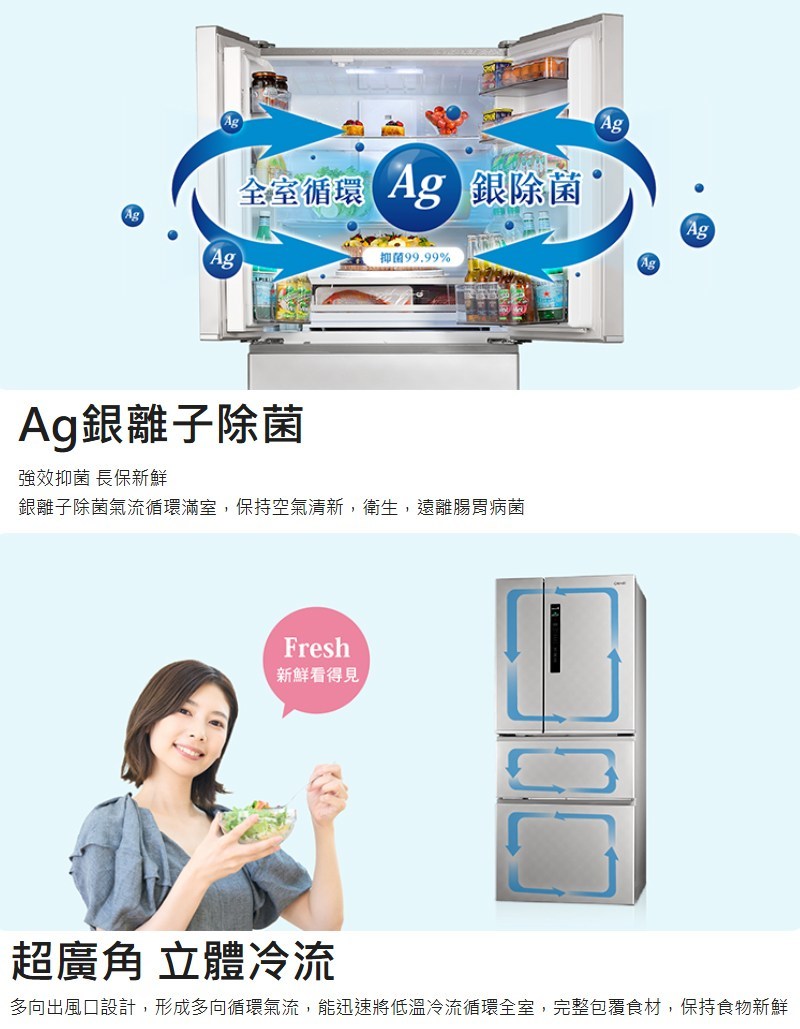 奇美 UR-P61VD9 變頻冰箱 610L 四門冰箱  Ag強效銀除菌 ECO⁺智慧節能 銥錠銀