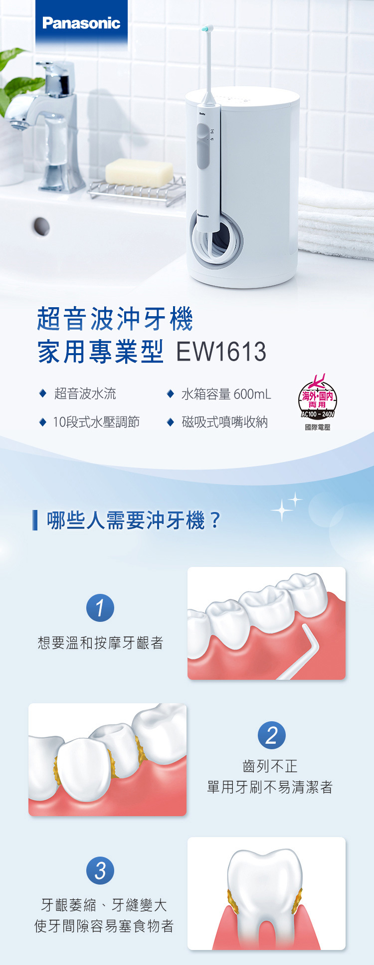 國際 EW-1613-W 超音波沖牙機 10段式水壓調節